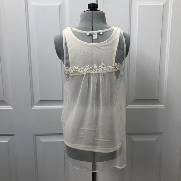 American Eagle Cream Embroidered Floral Tank Top | Size XS - Picture 4 of 8